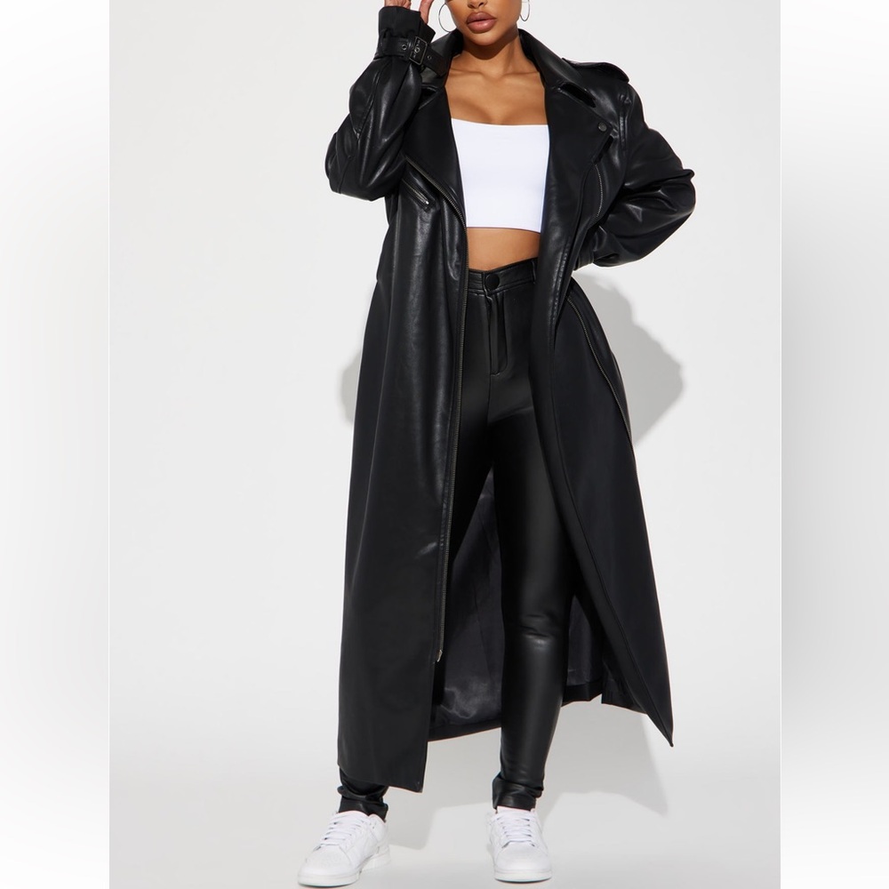 Late Night Drives Faux Leather Coat - Black
